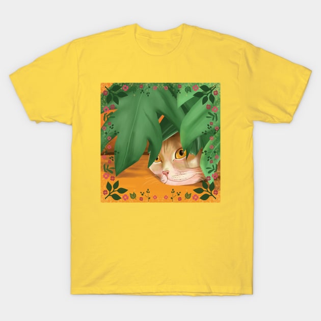Cat hidden under leaf T-Shirt by Mimie20